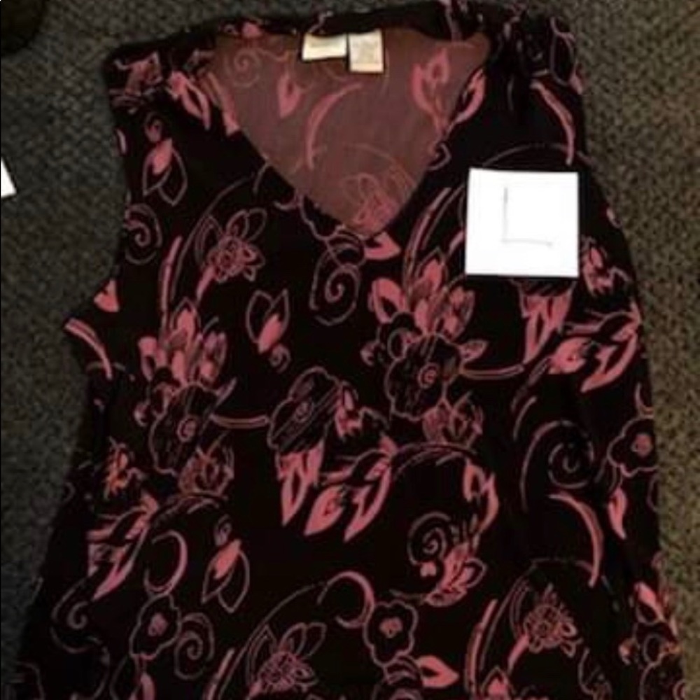 Merona L Brown with pink flowers vneck blouse